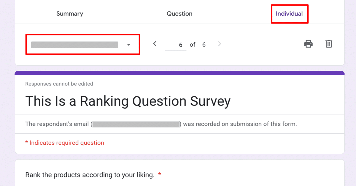 Checking individual responses in Google Forms