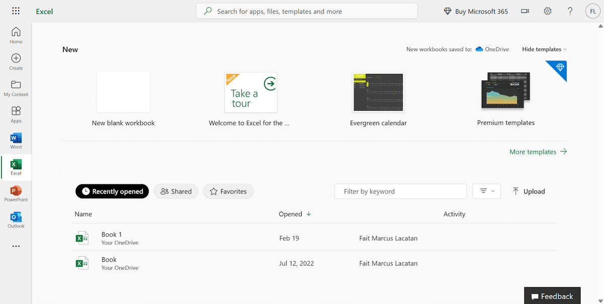 Microsoft Excel Online screenshot