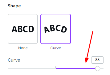 How to adjust text curve on Canva