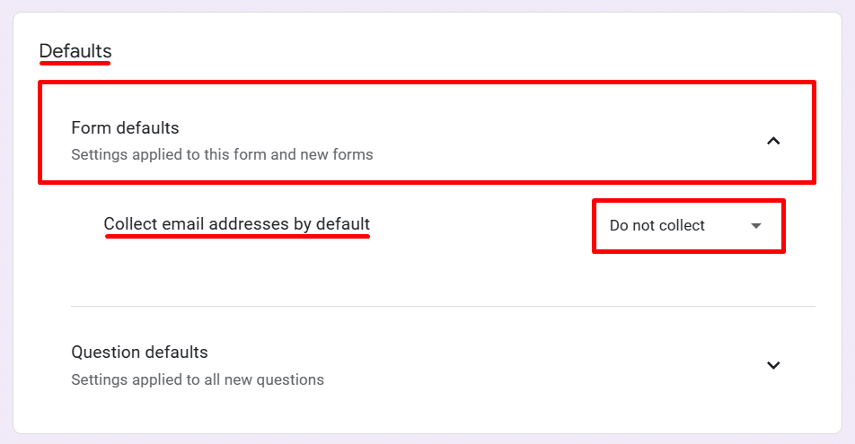 Where to find Google Form default email address collection