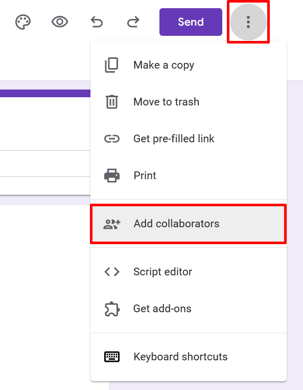 How to "Add collaborators" in Google Forms