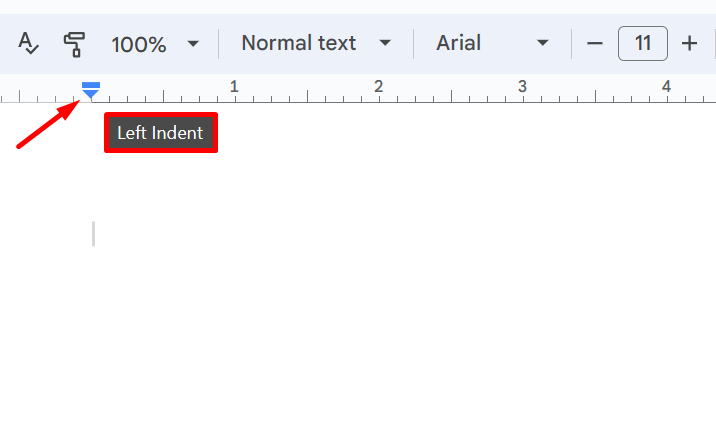 Where to find the Left Indent marker in Google Docs ruler