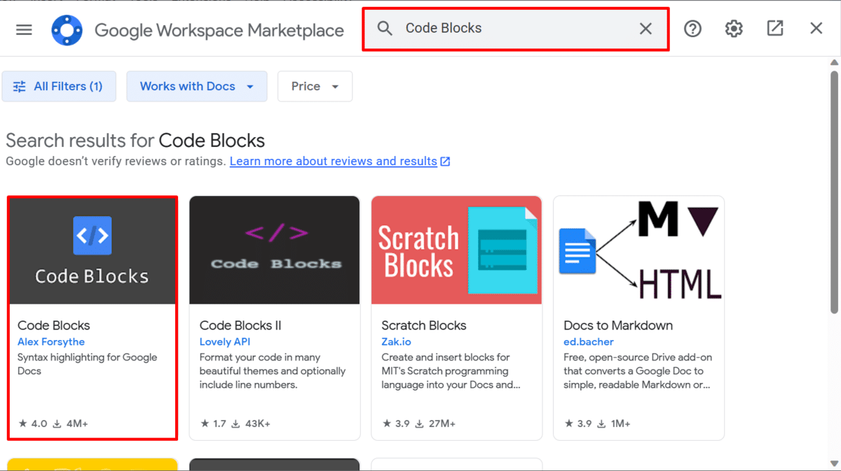 Code Blocks add-on in Google Workspace Marketplace