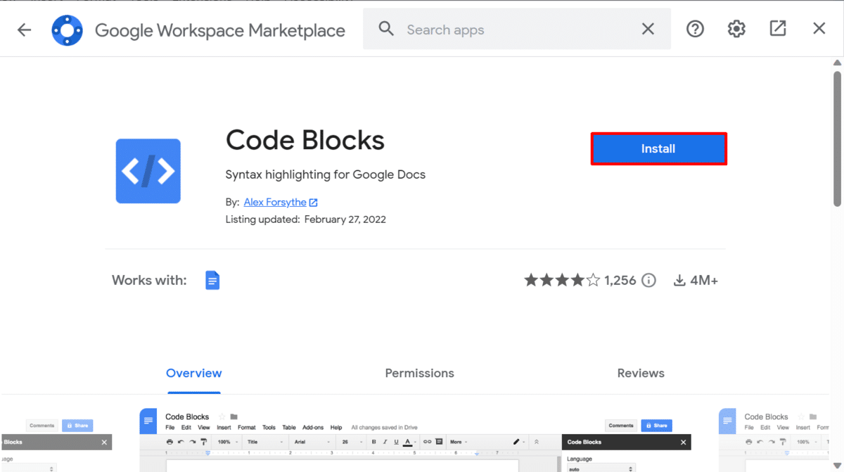 Installing Code Blocks add-on to Google Docs