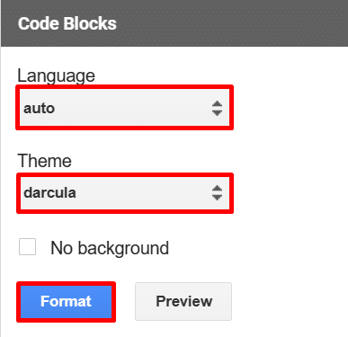 Selecting programming language and theme in Code Blocks