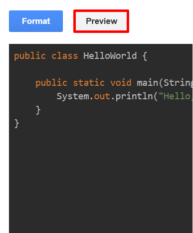 Previewing code snippet in Code Blocks GDocs add on