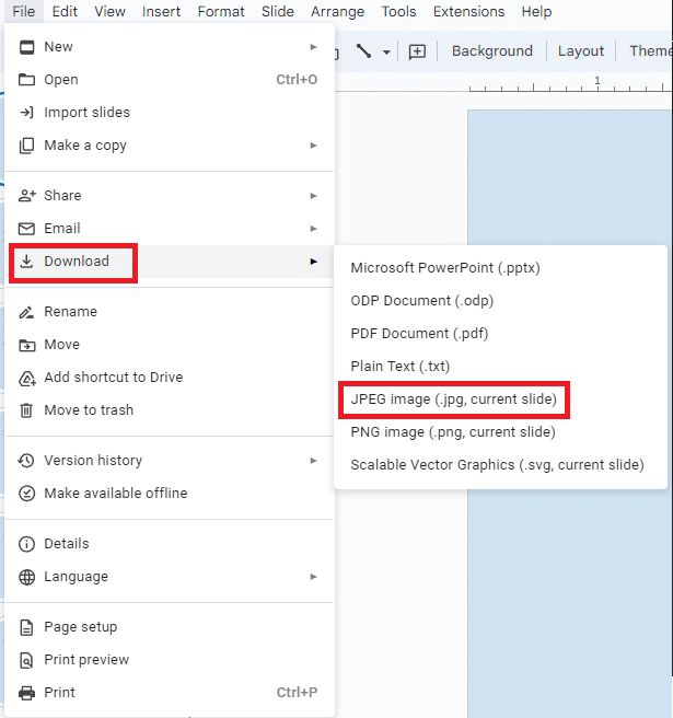 Choose either the JPEG image or Png image format.