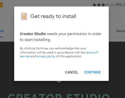 Permissions prompt for Creator Studio