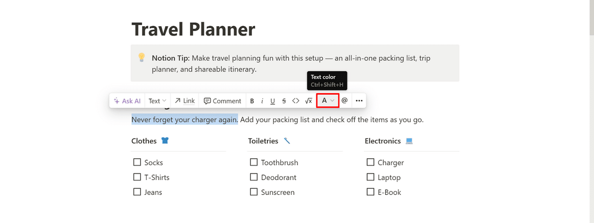 How to change the text color on Notion