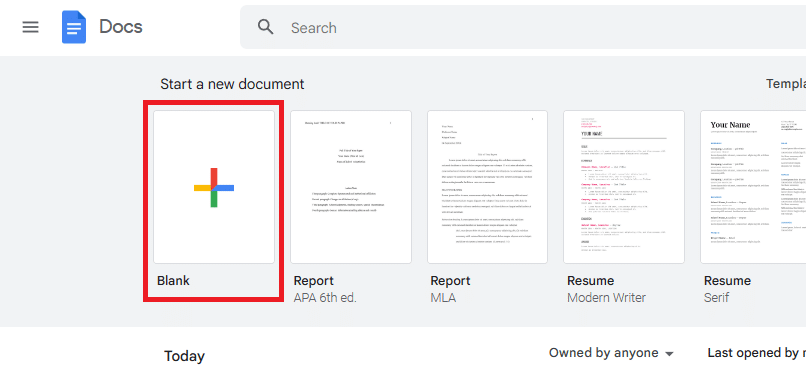 Open a Blank doc