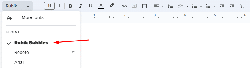 Selecting the Rubik Bubbles font on Google Docs