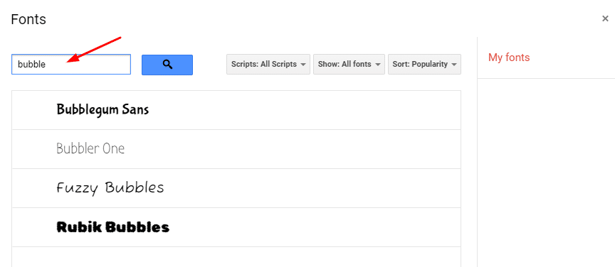 Fonts menu–How to add bubble fonts in Google Docs
