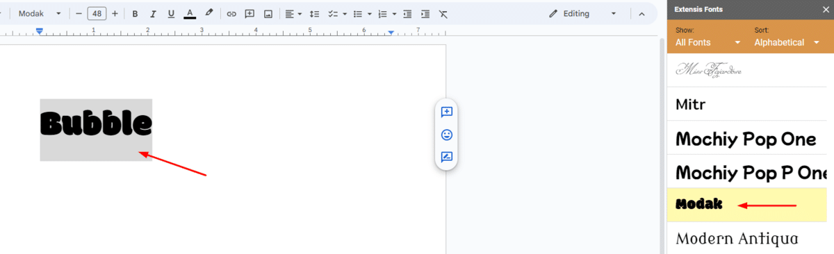 How to apply fonts from Google Docs extensions