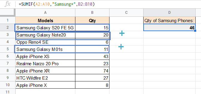 SUMIF formula with wildcard explained