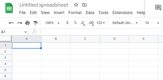 Blank Google Sheet screenshot