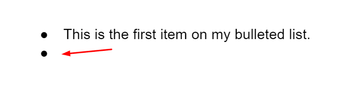 Adding a bullet point with the "Enter" key.