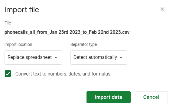 Click import data for Excel sheet