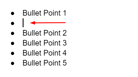 A list of six bullet points, with one blank item.