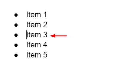 A list of five items with bullet points.