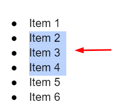 A list of 6 items, with the 2nd to 4th items highlighted.