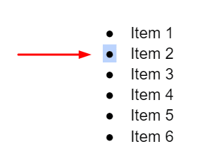 A list of 6 items with one bullet point highlighted.