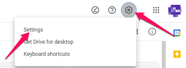 Where is settings in Google Drive