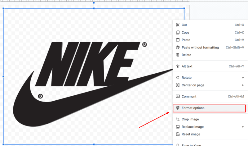 Format Options to Change Watermark in Google Drawings