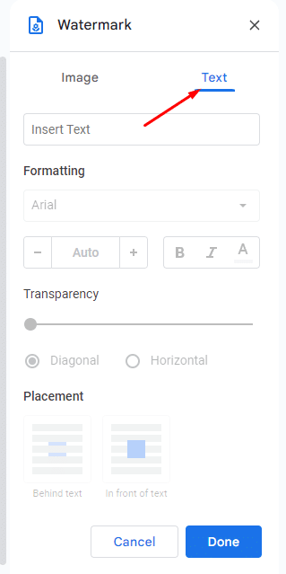 How to add text watermark in Google Docs