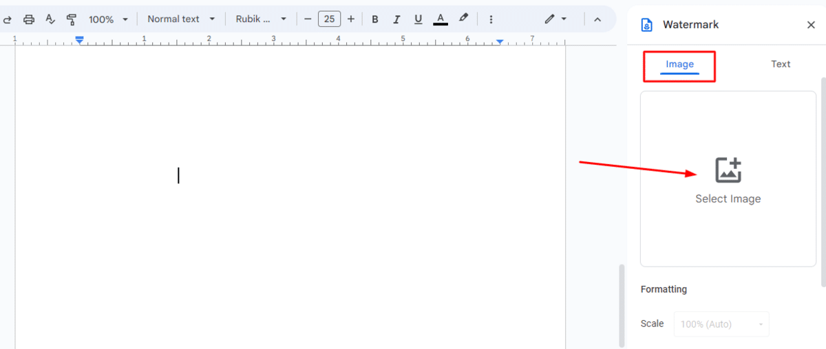 How to upload image watermark in Google Docs