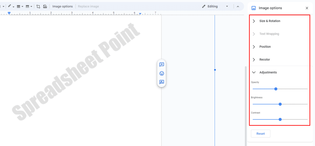 Image options in Google Docs