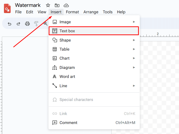 Where to find Text box option in Google Drawings