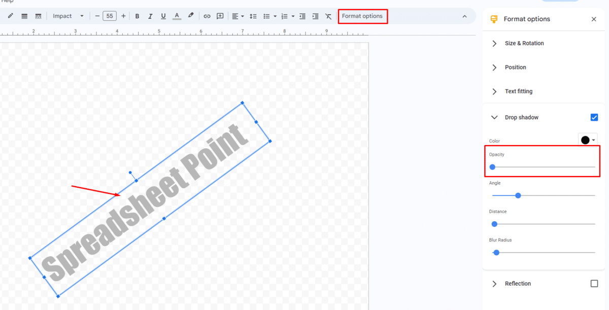 Format options in Google Drawings