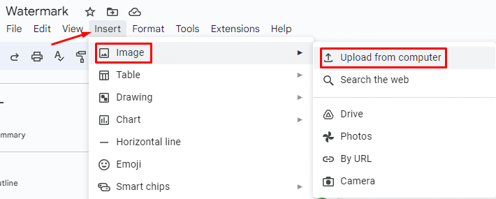 How to upload image from computer in Google Docs
