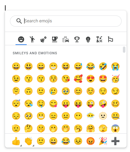 List of available emojis in Google Docs