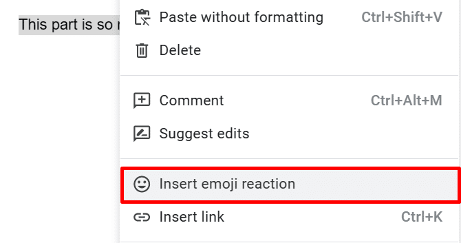 Alternative method on inserting an emoji reaction in Google Docs