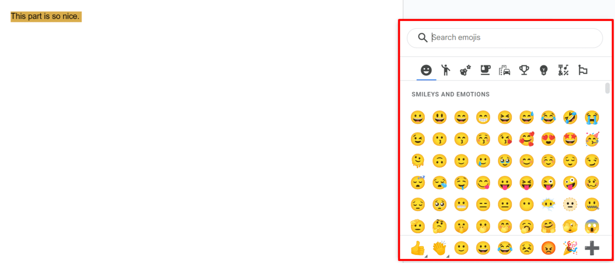 Selecting an emoji reaction in Google Docs