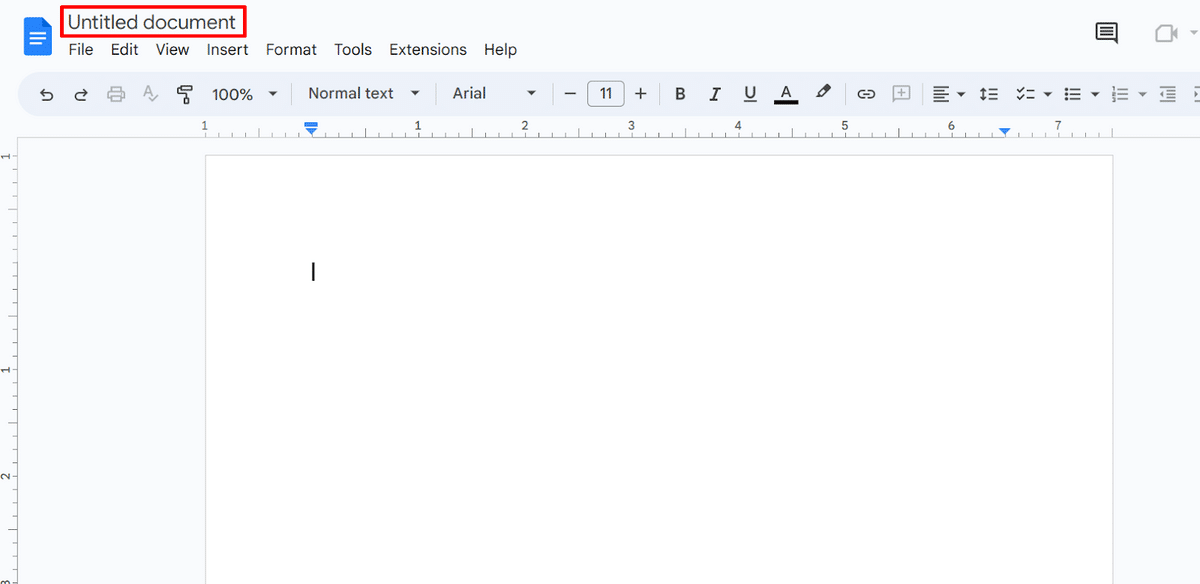 Entering a title for a new document in Google Docs