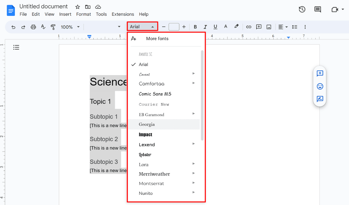 How to change fonts in Google Docs