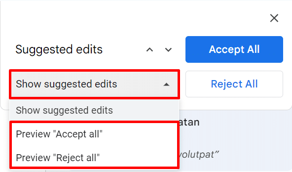 Previewing suggestions in Google Docs