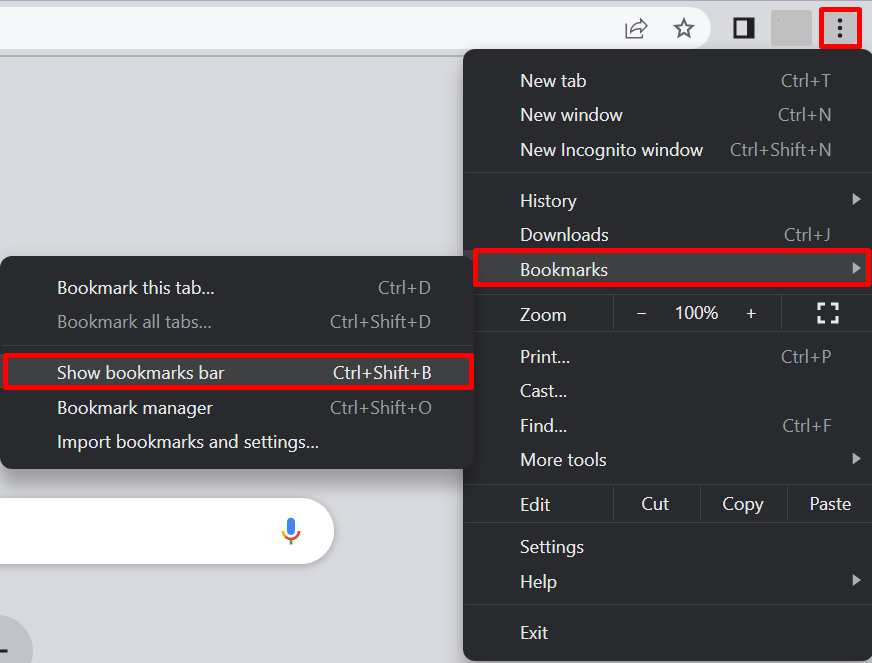 How to display the bookmarks bar in Google Chrome