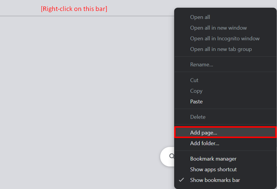 How to add a page in the Chrome bookmarks bar