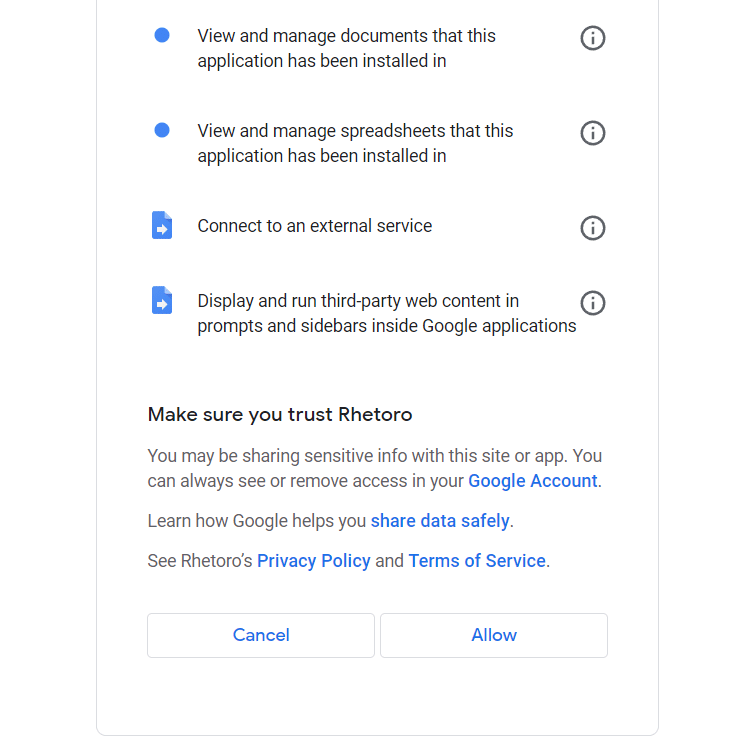 Allow permissions by signing in to your Google Account.