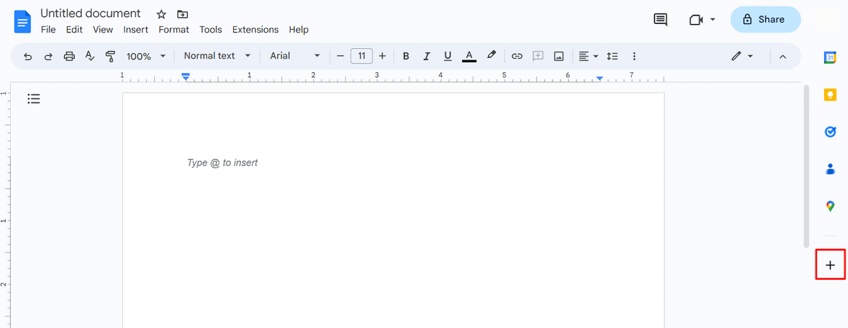 "Get add-ons" button in the Google Docs sidebar