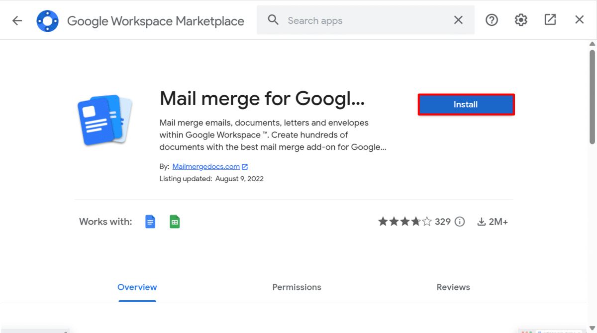 Installing "Mail merge for Google Docs" add-on