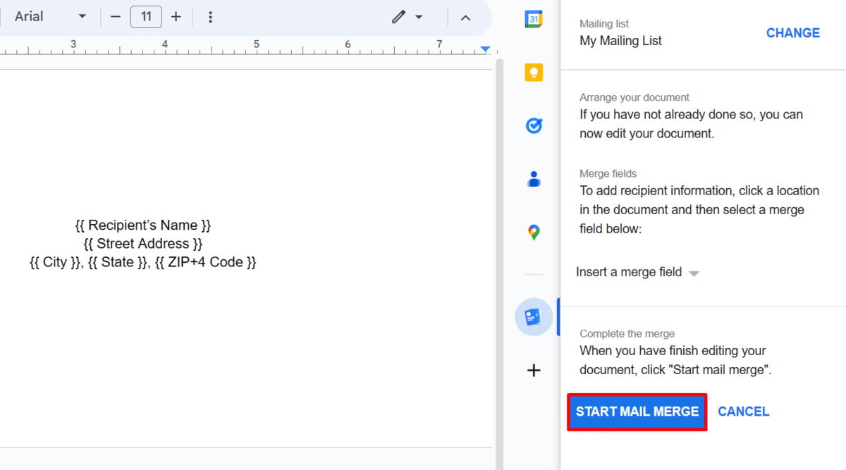 Starting Mail Merge in Google Docs