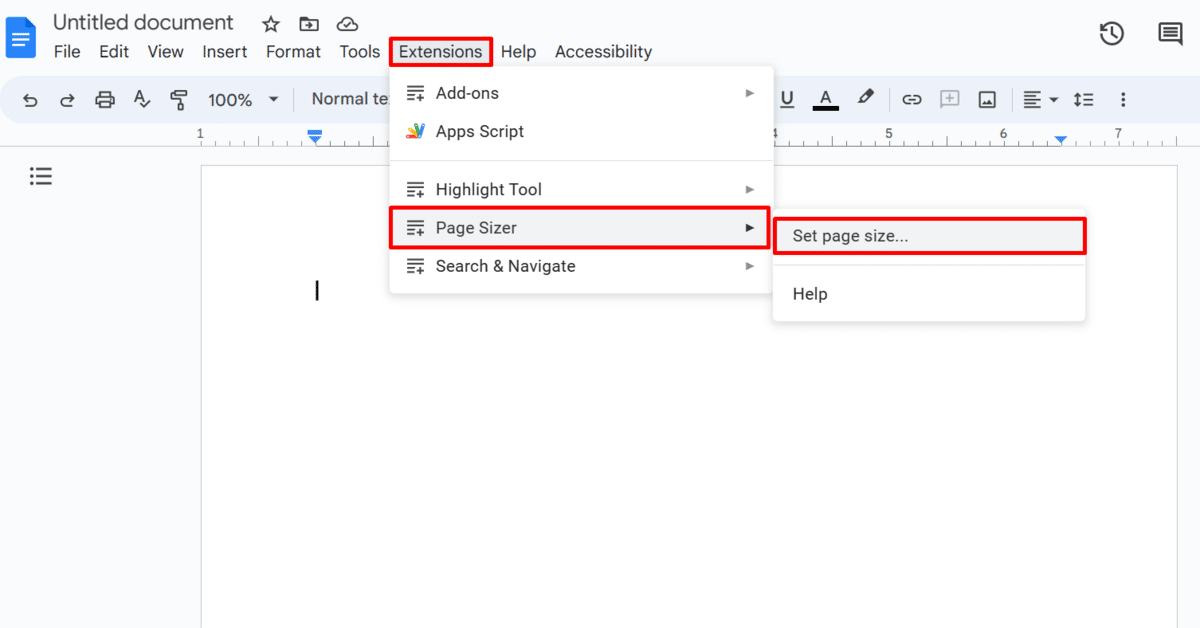 Using Page Sizer on Google Docs