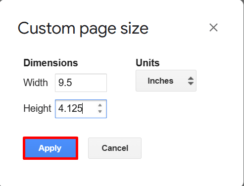 Setting custom page sizes in Google Docs