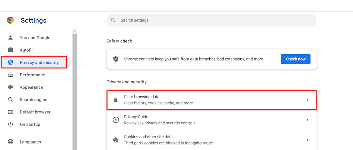 Clear browsing data in Chrome