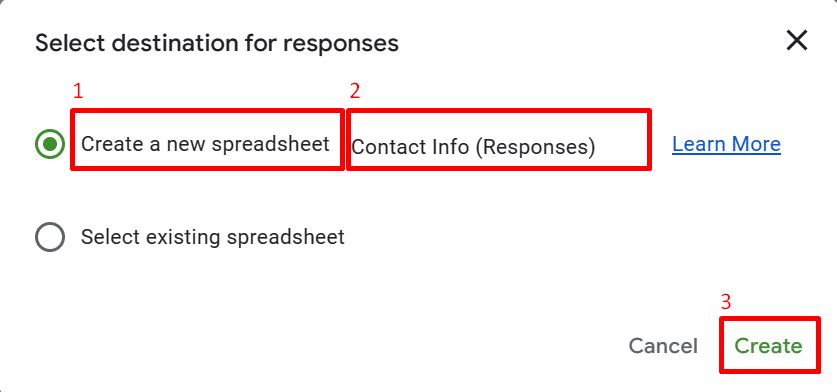 Selecting a destination spreadsheet for Google Form responses