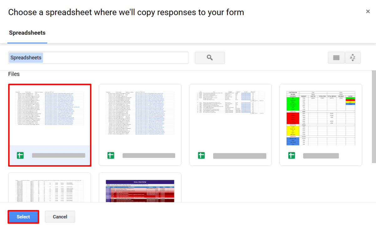 Choosing a spreadsheet to copy form responses